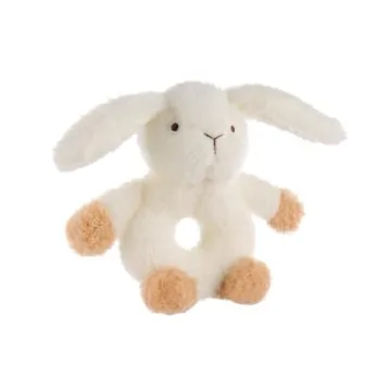 Apricot Lamb Baby Bunny Rabbit Soft Rattle Toy, Plush Stuffed Animal for Newborn Soft Over 0 Months 6 Inches, White (brown hands and feet)