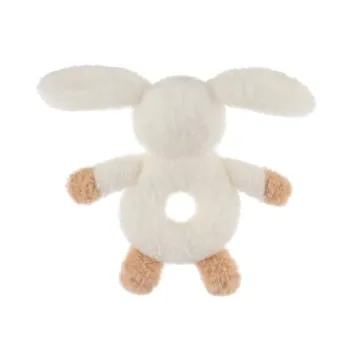 Apricot Lamb Baby Bunny Rabbit Soft Rattle Toy, Plush Stuffed Animal for Newborn Soft Over 0 Months 6 Inches, White (brown hands and feet)