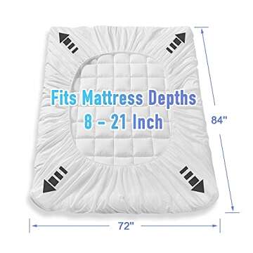 MATBEBY Bedding Quilted Fitted California King Mattress Pad Cooling Breathable Fluffy Soft Mattress Pad Stretches up to 21 Inch Deep, White, Mattress Topper Protector