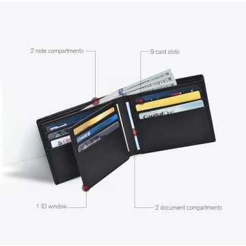 Bi Fold Wallets | Slim Black Genuine Leather Minimalist Front Pocket Wallets For Men | Billfold Wall...