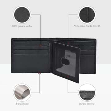Bi Fold Wallets | Slim Black Genuine Leather Minimalist Front Pocket Wallets For Men | Billfold Wallet | Gifts For Men