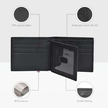 Bi Fold Wallets | Slim Black Genuine Leather Minimalist Front Pocket Wallets For Men | Billfold Wallet | Gifts For Men