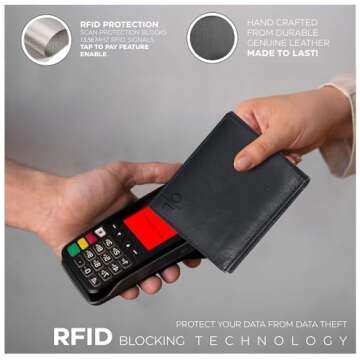 Bi Fold Wallets | Slim Black Genuine Leather Minimalist Front Pocket Wallets For Men | Billfold Wallet | Gifts For Men