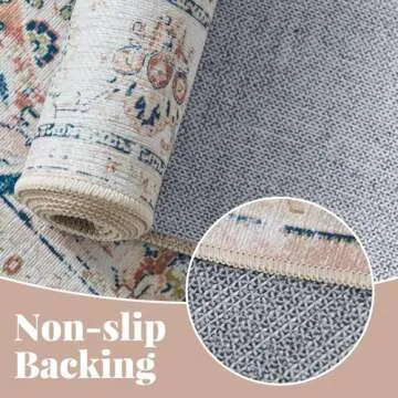 jinchan Runner Rug 2x5 Machine Washable Hallway Rug Pink Spring Vintage Floral Print Non-Slip Low Pile Ultra-Thin for Kitchen,Entryway,Laundry Room,Bedroom,Farmhouse (2‘x5’,Pink)