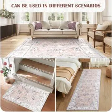 jinchan Runner Rug 2x5 Machine Washable Hallway Rug Pink Spring Vintage Floral Print Non-Slip Low Pile Ultra-Thin for Kitchen,Entryway,Laundry Room,Bedroom,Farmhouse (2‘x5’,Pink)