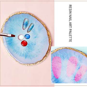 2 Pieces Resin Nail Art Palette, Nail Art Painting Gel Palette Gold Edge Nail Gel Color Makeup Display Board Nail Art Display Cosmetic Mixing Tools