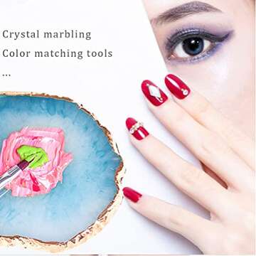 2 Pieces Resin Nail Art Palette, Nail Art Painting Gel Palette Gold Edge Nail Gel Color Makeup Display Board Nail Art Display Cosmetic Mixing Tools