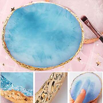 2 Pieces Resin Nail Art Palette, Nail Art Painting Gel Palette Gold Edge Nail Gel Color Makeup Display Board Nail Art Display Cosmetic Mixing Tools