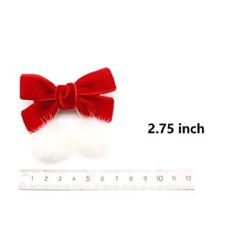 4 Pieces Christmas Red Baby Girls Chinese Style Hairy Furry Balls Velvet Bows Tassels Hair Clips Hai...