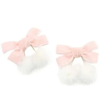 4 Pieces Christmas Red Baby Girls Chinese Style Hairy Furry Balls Velvet Bows Tassels Hair Clips Hair Bows Alligator Clips for Girls Infants Toddlers