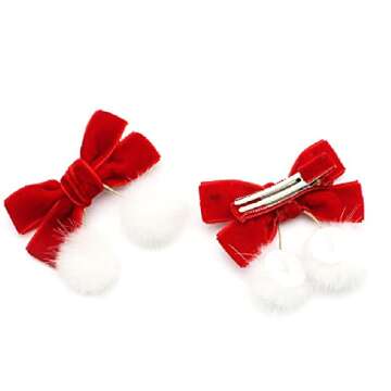 4 Pieces Christmas Red Baby Girls Chinese Style Hairy Furry Balls Velvet Bows Tassels Hair Clips Hair Bows Alligator Clips for Girls Infants Toddlers