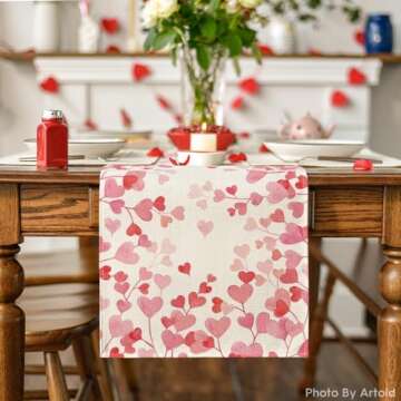 Artoid Mode Pink Love Valentine's Table Runner for Weddings and Parties 13x72 Inch