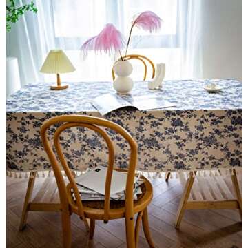 YUURAINVUVU Blue Rose Floral Tablecloth for Elegant Dining