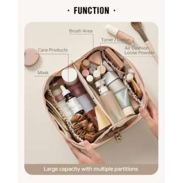 EACHY Travel Makeup Bag,Large Capacity Cosmetic Bags for Women,Waterproof Portable Pouch Open Flat Toiletry Bag Patchwork Makeup Bag (ZY-Pink)