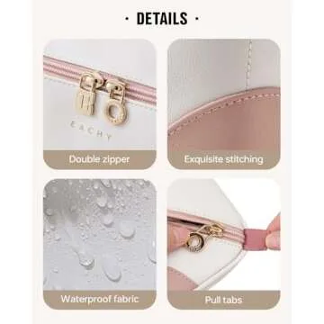 EACHY Travel Makeup Bag,Large Capacity Cosmetic Bags for Women,Waterproof Portable Pouch Open Flat Toiletry Bag Patchwork Makeup Bag (ZY-Pink)