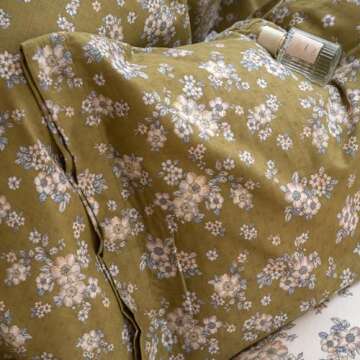 mixinni 100% Cotton Plaid Jacquard Pattern Duvet Cover Queen Size 3pcs White Floral Jacquard Duvet Cover Green Flower Comforter Cover Set with Button Ties Perfect for Him and Her