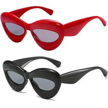 Akirawang Fashion Inflated Cat-eye Sunglasses for Women Oversized Thick Frame Sexy Lip Candy Color Glasses Trendy Designer Style