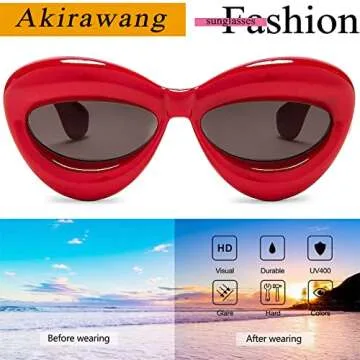 Akirawang Fashion Inflated Cat-eye Sunglasses for Women Oversized Thick Frame Sexy Lip Candy Color Glasses Trendy Designer Style