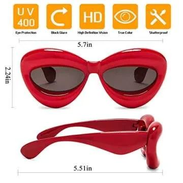 Akirawang Fashion Inflated Cat-eye Sunglasses for Women Oversized Thick Frame Sexy Lip Candy Color Glasses Trendy Designer Style
