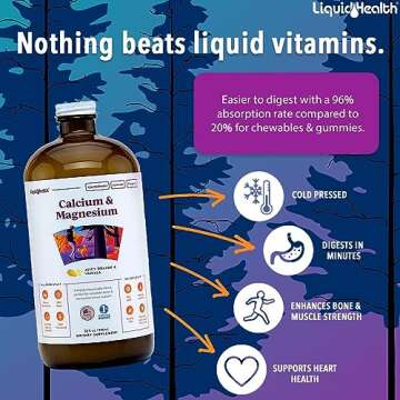 LIQUIDHEALTH Calcium & Magnesium Adult Liquid Vitamin Supplement - Bone, Joint, Muscle, Connective T...