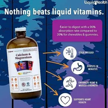LIQUIDHEALTH Calcium & Magnesium Adult Liquid Vitamin Supplement - Bone, Joint, Muscle, Connective T...