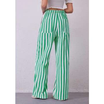 PRETTYGARDEN Women Striped Pants 2025 Summer Casual Trendy Lightweight Wide Leg Drawstring Lounge Pa...