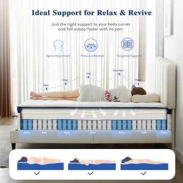Zeelovtress Queen Mattress 14 Inch Hybrid, with Gel Memory Foam, Lyocell Fabric Cover and Medium Firmness Pocketed Coils, for Motion Isolation and Pain Pressure Relief, CertiPUR-US