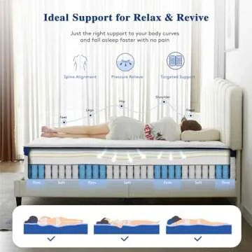 Zeelovtress Queen Mattress 14 Inch Hybrid, with Gel Memory Foam, Lyocell Fabric Cover and Medium Firmness Pocketed Coils, for Motion Isolation and Pain Pressure Relief, CertiPUR-US