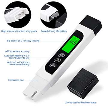 KINCREA TDS Water Quality Tester,Accurate TDS, EC & Temperature Meter 3 in 1,0-9999 ppm with ± 2% Accuracy,Digital TDS Meter for Drinking Water Test,Aquarium Test,Swimming Pool,Hydroponics,RO/DI Water