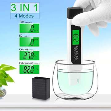 KINCREA TDS Water Quality Tester,Accurate TDS, EC & Temperature Meter 3 in 1,0-9999 ppm with ± 2% Accuracy,Digital TDS Meter for Drinking Water Test,Aquarium Test,Swimming Pool,Hydroponics,RO/DI Water