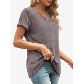 ATHMILE Womens T Shirts for Women Short Sleeve V Neck Basic Tees Fashion Tunic Tops Loose Fit Soft Casual Summer Outfits Clothes 2025