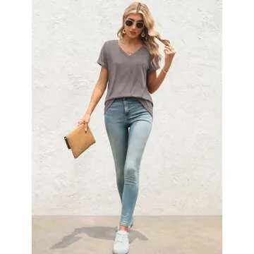 ATHMILE Womens T Shirts for Women Short Sleeve V Neck Basic Tees Fashion Tunic Tops Loose Fit Soft Casual Summer Outfits Clothes 2025
