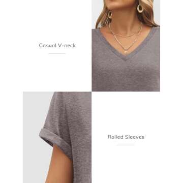 ATHMILE Womens T Shirts for Women Short Sleeve V Neck Basic Tees Fashion Tunic Tops Loose Fit Soft Casual Summer Outfits Clothes 2025