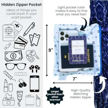 WAYPOINT GOODS Infinity Scarf with Pocket - Stylish and Lightweight Pocket Scarf for Women with Hidden Zipper for Passport, Wallet