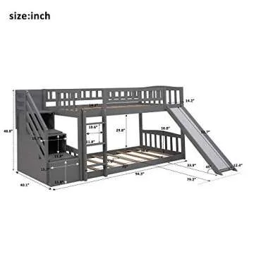 Twin Over Twin Bunk Beds with Slide Gray Storage