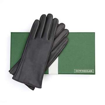Downholme Classic Leather Cashmere Lined Gloves for Women (Black, M)