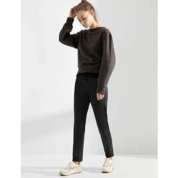 AJISAI 7/8 Joggers Travel Pants with Pockets Lounge Casual Stretch Workout Pants for Women Black 27" XS