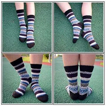 YZKKE 5Pack Womens Vintage Winter Soft Warm Thick Cold Knit Wool Crew Socks, Multicolor, free size