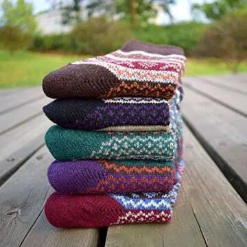 YZKKE 5Pack Womens Vintage Winter Soft Warm Thick Cold Knit Wool Crew Socks, Multicolor, free size