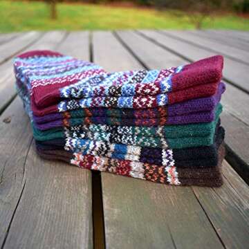 YZKKE 5Pack Womens Vintage Winter Soft Warm Thick Cold Knit Wool Crew Socks, Multicolor, free size