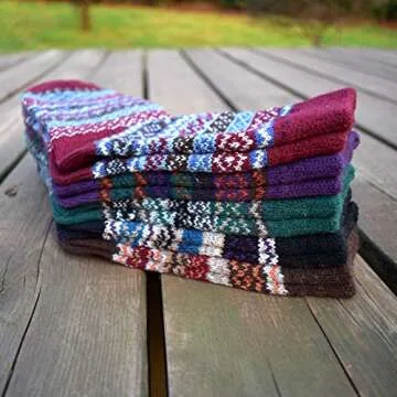 YZKKE 5Pack Womens Vintage Winter Soft Warm Thick Cold Knit Wool Crew Socks, Multicolor, free size