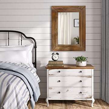 Barnyard Designs 24x32 Wood Farmhouse Wall Mirror – Decorative Wooden Large Rustic Wooden Wall Mirror for Bedroom, Living Room, or Bathroom Vanity (Torched Brown)