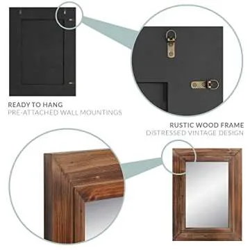 Barnyard Designs 24x32 Wood Farmhouse Wall Mirror – Decorative Wooden Large Rustic Wooden Wall Mirror for Bedroom, Living Room, or Bathroom Vanity (Torched Brown)