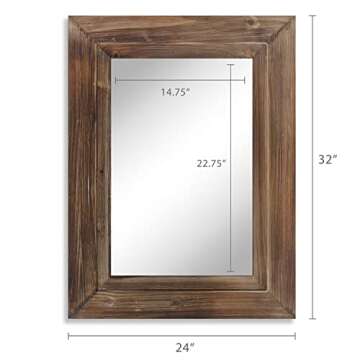Barnyard Designs 24x32 Wood Farmhouse Wall Mirror – Decorative Wooden Large Rustic Wooden Wall Mirror for Bedroom, Living Room, or Bathroom Vanity (Torched Brown)