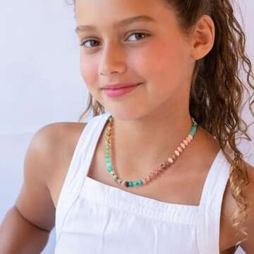 Relveo Boho Gemstone Beaded Necklace for Women,Colorful Crystal Bead Choker Freshwater Pearl Natural Stone Surfer Beach Rainbow Necklace Handmade Boho Jewelry