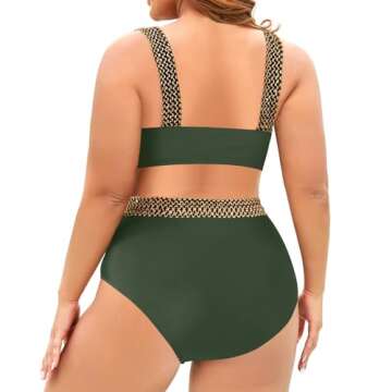 Tempt Me Women Plus Size High Waisted Bikini Set Two Piece Tummy Control Swimsuit Army Green 20W