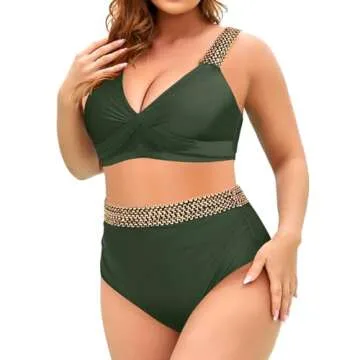 Tempt Me Women Plus Size High Waisted Bikini Set Two Piece Tummy Control Swimsuit Army Green 20W