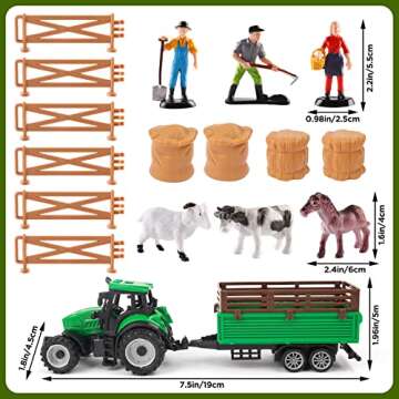 deAO Farm Toys Playset Plastic Animals Figurines, Fence Farm and Farm Tractor Playset Farm Figures Farmer Vehicle Toy Learning Educational Toy Playset Boys Girls Aged 3+