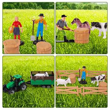 deAO Farm Toys Playset Plastic Animals Figurines, Fence Farm and Farm Tractor Playset Farm Figures Farmer Vehicle Toy Learning Educational Toy Playset Boys Girls Aged 3+