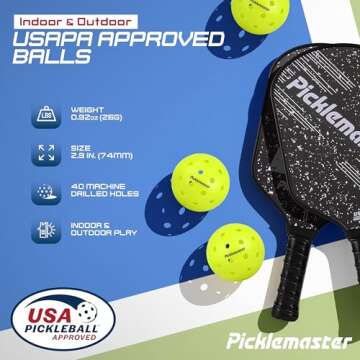 Picklemaster I Carbon Fiber Pickleball Paddle Balls- Professional Grade, Lightweight, Durable, and H...
